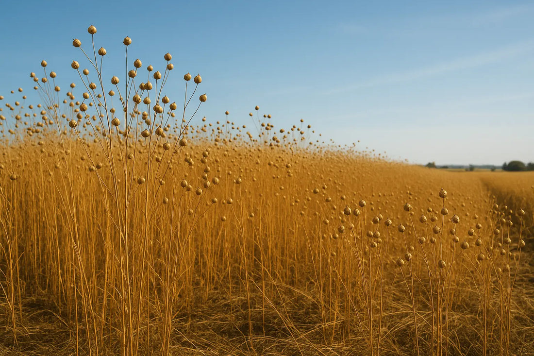 Champ de lin prêt à être récolté.
