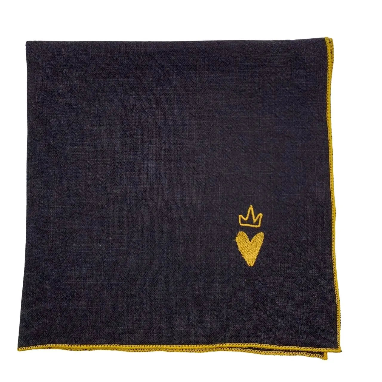 Serviette en lin lavé couleur Noire, finition dorée collection Coeur