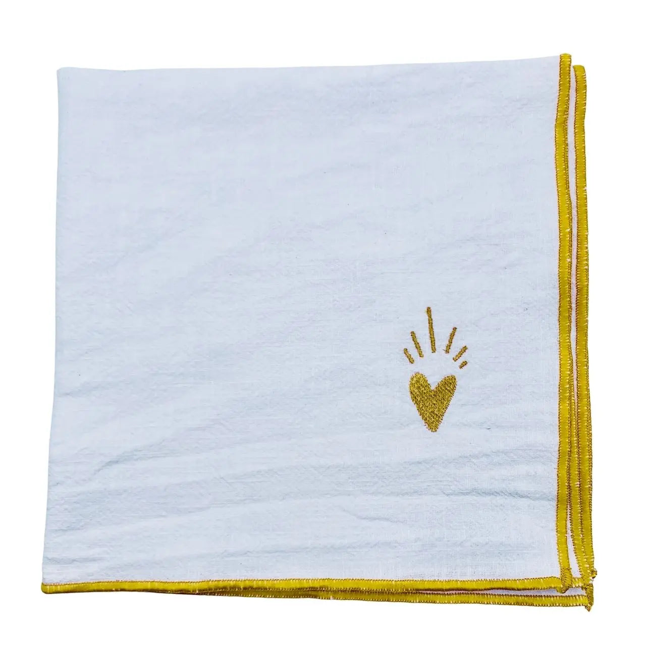 Serviette en lin lavé couleur Blanche, finition dorée collection Coeur