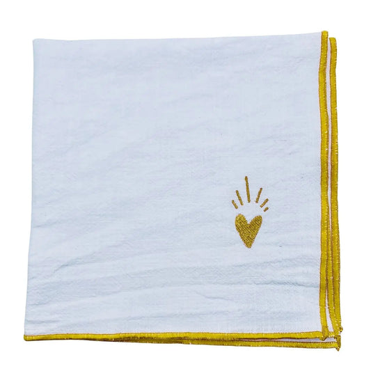 Serviette en lin lavé couleur Blanche, finition dorée collection Coeur