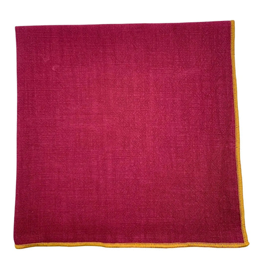 Serviette en lin lavé couleur framboise finition doré personnalisable