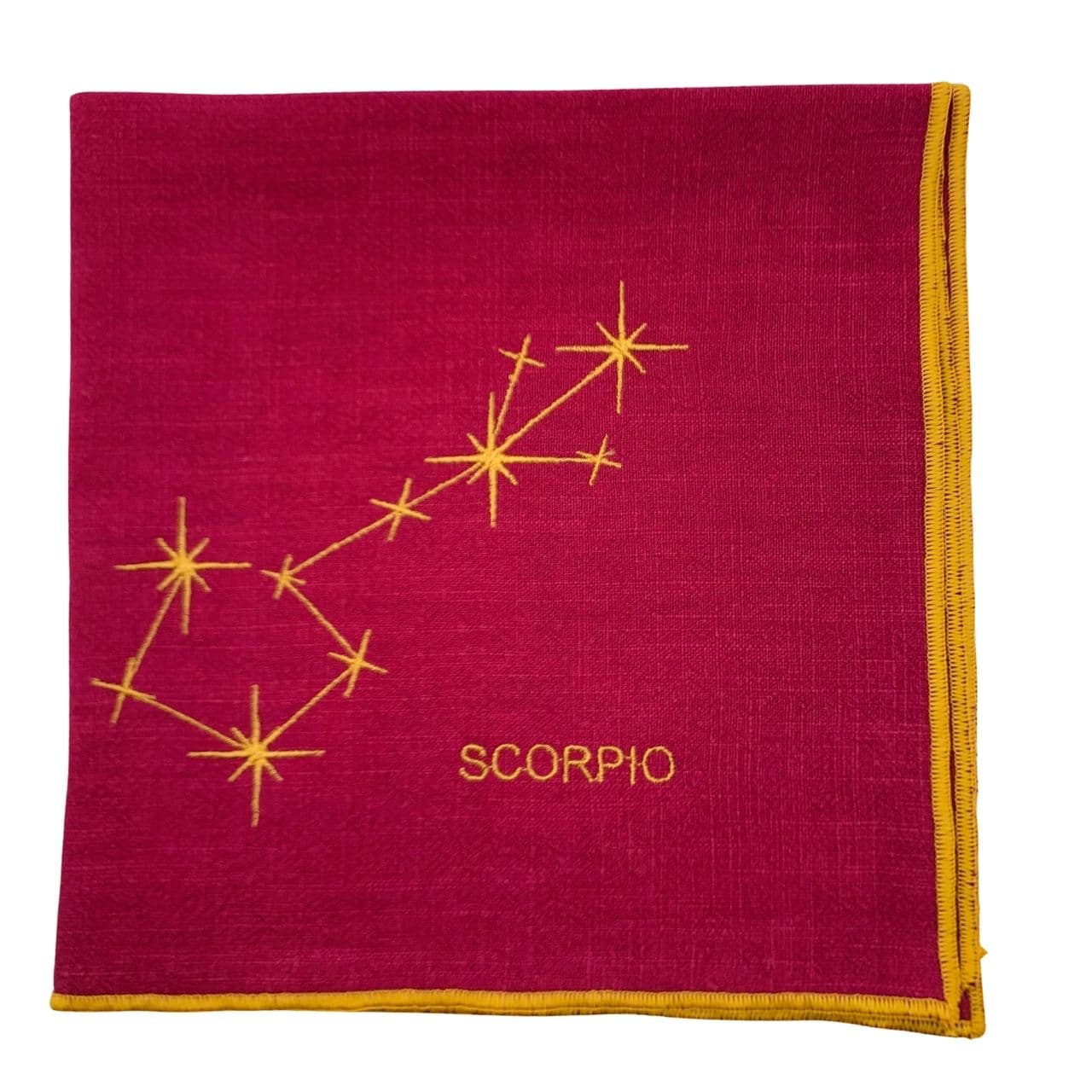Serviette en lin lavé framboise finition doré_Constellations du Zodiaque