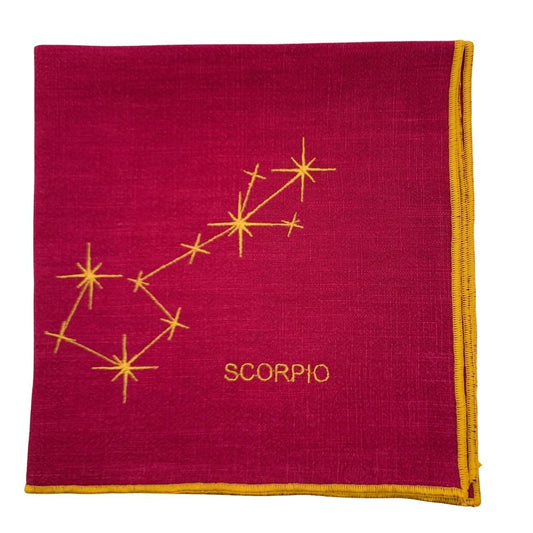 Serviette en lin lavé framboise finition doré_Constellations du Zodiaque