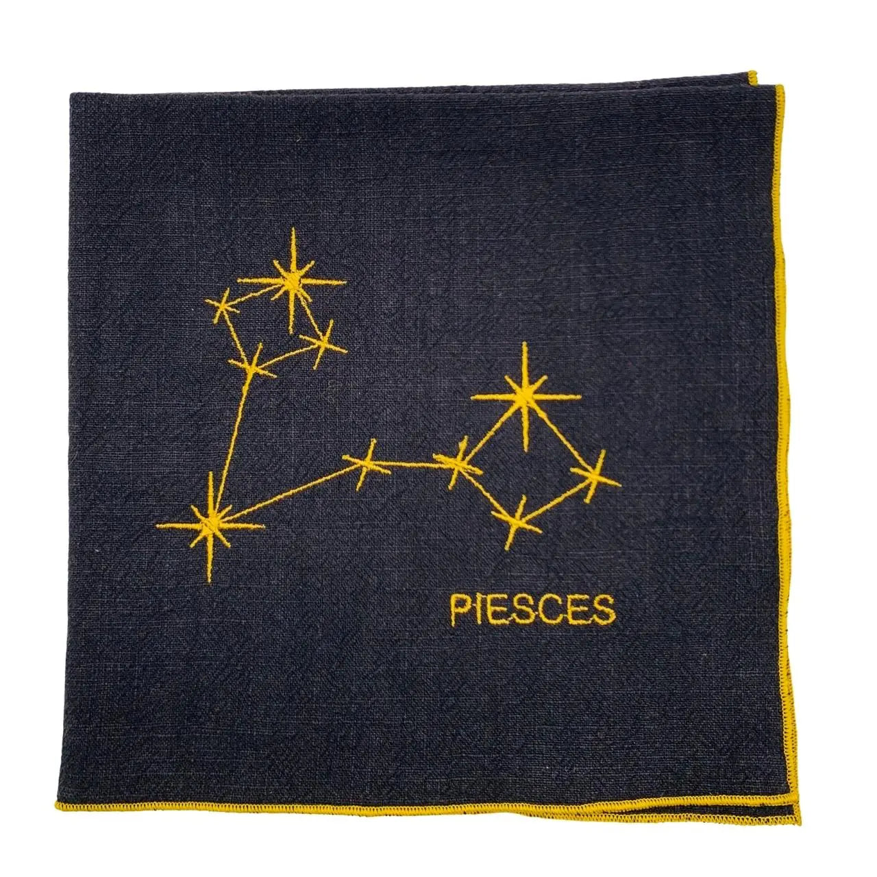 Serviette en lin lavé noire finition doré_Constellations du Zodiaque