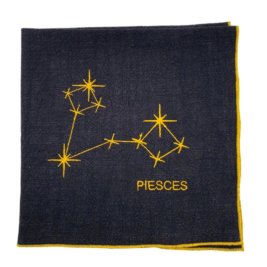 Serviette en lin lavé noire finition doré_Constellations du Zodiaque
