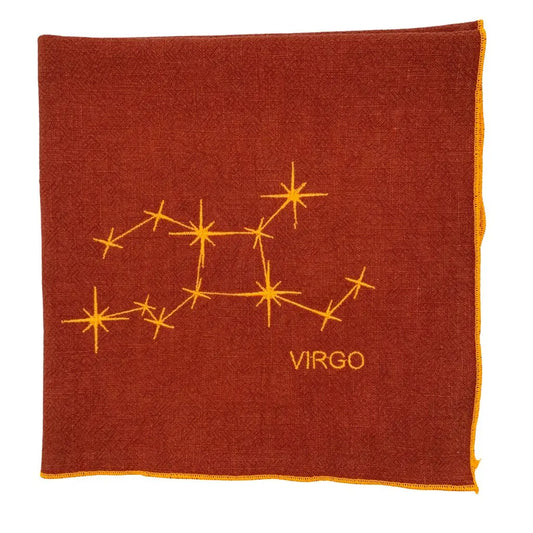 Serviette en lin lavé piment brodée d'une constellation du zodiaque_vue du produit