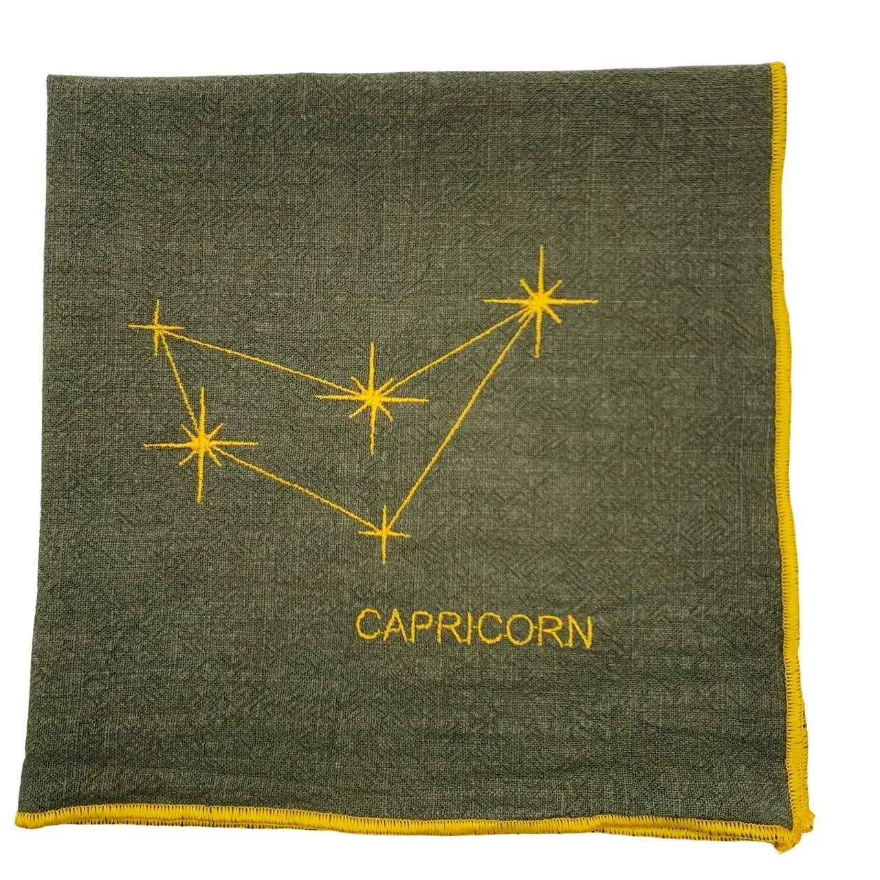 Serviette en lin lavé vert safari finition doré_Constellations du Zodiaque