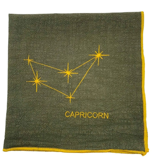 Serviette en lin lavé vert safari finition doré_Constellations du Zodiaque