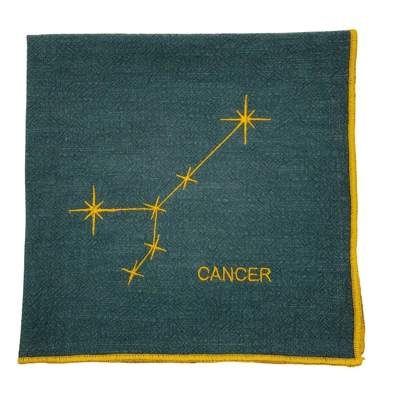 Serviette en lin lavé vert forêt finition doré_Constellations du Zodiaque