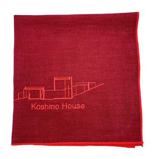 Serviette en lin lavé framboise_brodée d'un plan d'architecture