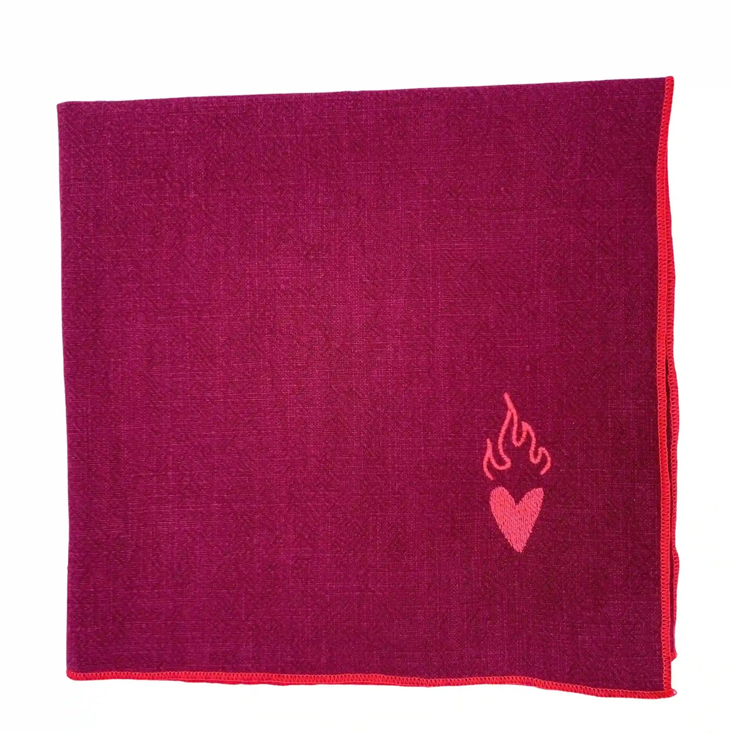 Serviette en lin lavé Framboise_broderie Coeur personnalisable