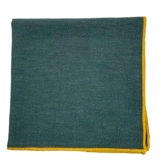 Serviette en lin lavé couleur vert forêt finition doré personnalisable